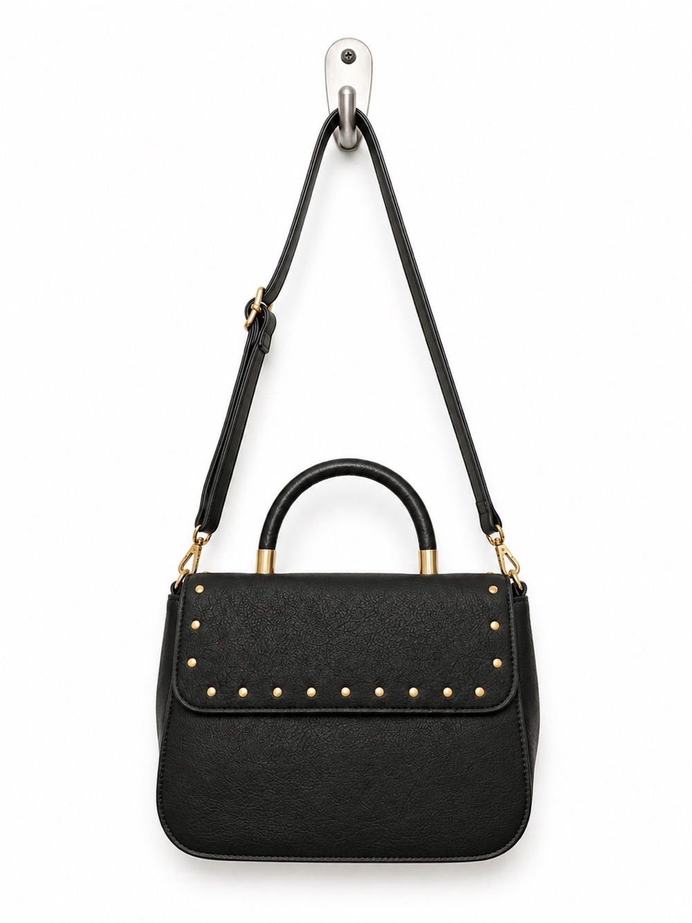 Black/Gray Stud-Accent Top Handle Shoulder Bag